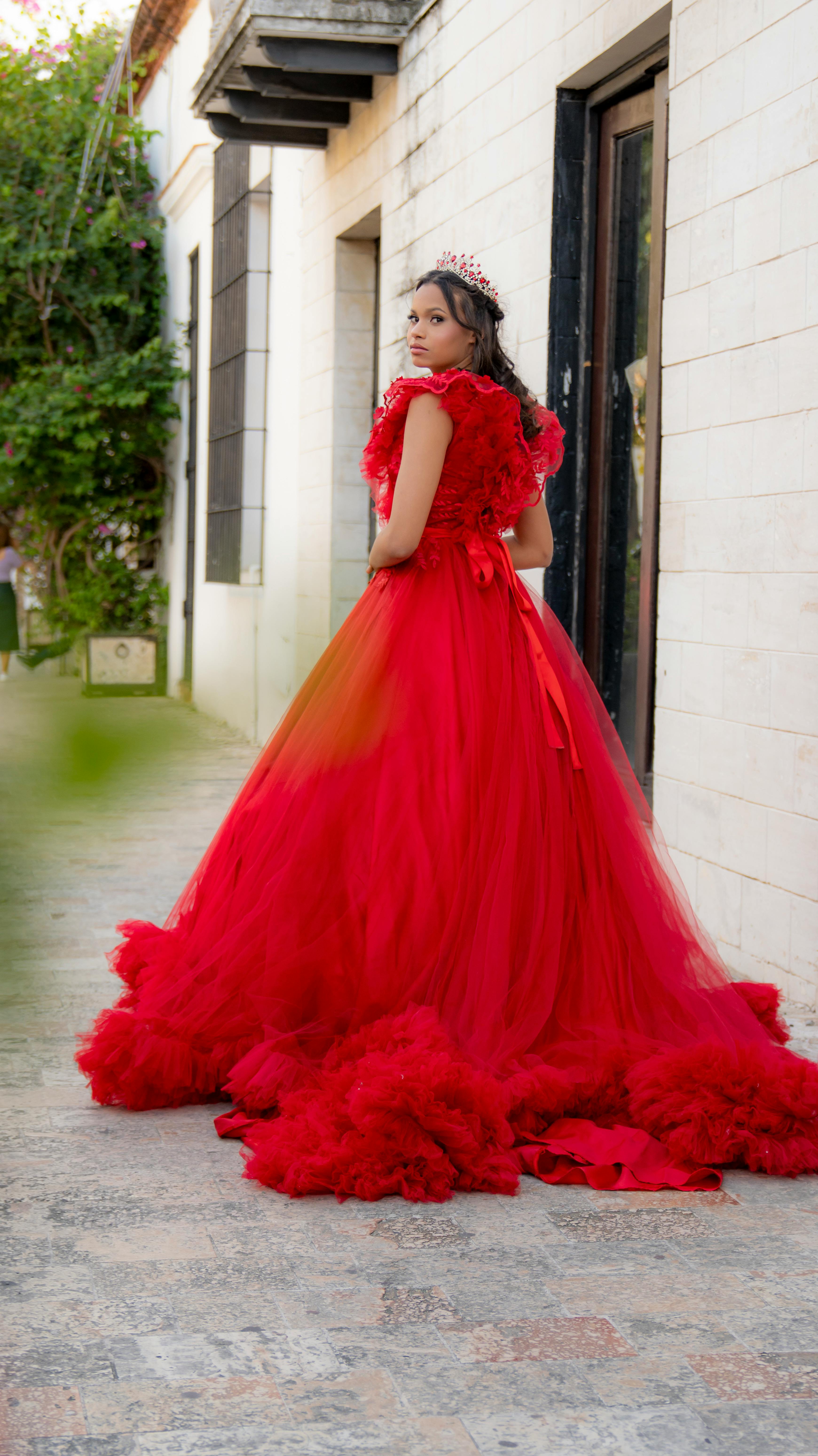 Model in a tall formal gown